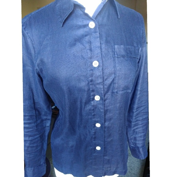 Ralph Lauren 100% Linen Button Down Shirt Navy S/M - Picture 3 of 7